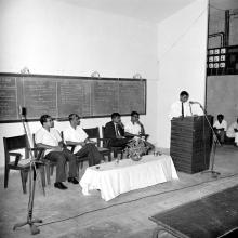 Prof. R. G. Narayanamurthi looks on as a student addresses a gathering, 1968