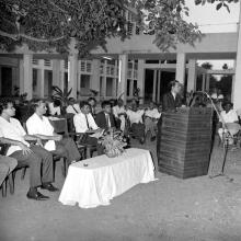 Director Prof. A. Ramachandran addresses an audience during an event, 1968