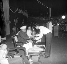 Dr. A. L. Mudaliar presents the Entertainment Trophy to a Jamuna House representative, 1966