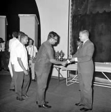 Mr. H. V. R. Iengar hands a trophy to a winner during the Tenth Institute Day, 1969