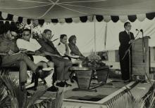 Prof. B. Sengupto addresses the audience during the inauguration of the NCC building, 1965