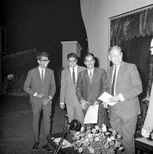 A lighter moment on stage photographed during the Tenth Institute Day, 1969