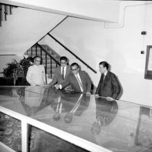 Prof. B. Sengupto introducing the 3D model of the campus to Prof. A. Ramachandran during the transfer of charge for the post of Director, 1967
