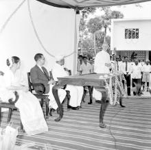 Father Murphy addresses the audience at the inauguration of Vanavani School, 1963