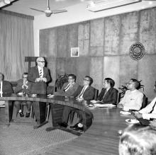 Prof. W. Koch addresses a gathering during the transfer of charge for the Director’s post, 1967