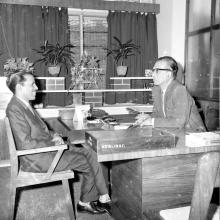 Prof. B. Sengupto and Prof. A. Ramachandran in discussion during the transfer of charge for the post of Director, 1967