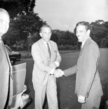 Mr. J. R. D. Tata is received by Prof. A. Ramachandran and Mr. H. V. R. Iengar, 1969