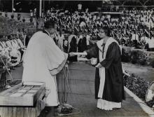 Prof. B. Sengupto gives away an M.Sc. (Mathematics) degree to Ms. V. Vatsala, 1967