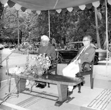 Dr. A. L. Mudaliar and Prof. B. Sengupto on the dais at the inauguration of the Central Library building