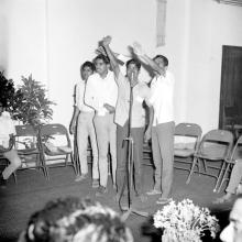 Students participating in an event that appears to be a quiz at the annual Literary and Cultural Week