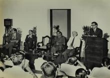 Dr. H. N. Sethna addresses the gathering at the valedictory function of the Short Term Course in High Vacuum Technology 