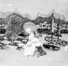 An engineering drawing/sketch of a geodesic dome that was designed by the FRP Centre