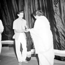 Mrs. Shanti Sengupto (Director’s wife) hands over a prize to Mr. C. V. Sahasranamam