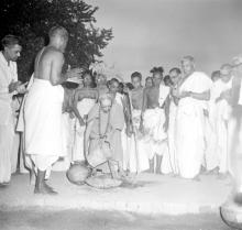 Sringeri Swamiji waters a sapling at IIT Madras, 1965
