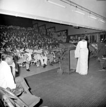 A student participating in the All India Debate at the annual Literary and Cultural Week