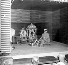 Sringeri Swamiji performing a pooja to the deities, 1965