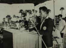 Mr. Lionel Paul addresses the audience at the first Inter-Collegiate Sports Meet, 1964
