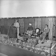 Mr. M. C. Chagla (Union Minister for Education) addresses the audience at the formal event held on the occasion of his visit to the Institute
