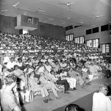The audience at a formal event held on the occasion of Mr. M. C. Chagla’s (Union Minister for Education) visit to the Institute
