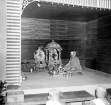 Sringeri Swamiji performing a pooja to the deities, 1965