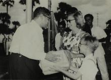 Mrs. Ann Lohmann Fischer with Prof. S. Sampath at the first Inter-Collegiate Sports Meet, 1964