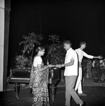 A student receiving a prize from Mrs. Sushila Ramachandran (Director’s wife) at the annual Literary and Cultural Week