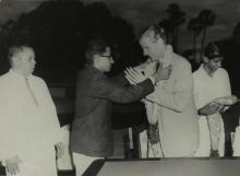 Mr. Gerhard Fischer is greeted by Mr. Ananda Bhat, 1964