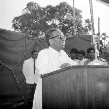 Prof. Humayun Kabir addresses the audience at the foundation stone laying ceremony, 1962