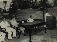 Prof. B. Sengupto addresses the audience at the first Inter-Collegiate Sports Meet, 1964