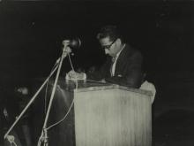Mr. Ananda Bhat addresses the audience at the first Inter-Collegiate Sports Meet, 1964