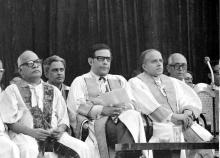  Dr. M. S. Swaminathan seated on the dais, 13th Convocation, 1976 
