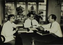 Dr. K. Gerke in discussion with Prof. B. Sengupto and Mr. C. V. Sethunathan 