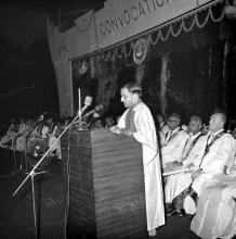 Dr. Vikram Sarabhai giving a speech, 1968