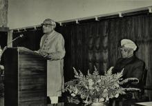 Mr. M. C. Chagla addresses the audience at a formal event held on occasion of his visit to the Institute 