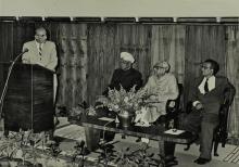 A speaker who is yet to be identified addresses the audience at a formal event held on the occasion of Mr. M. C. Chagla’s visit to the Institute 