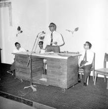 Prof. M. V. C. Sastri addresses the audience at an Alumni Association Meet