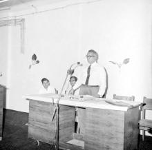 Prof. M. V. C. Sastri addresses the audience at an Alumni Association Meet