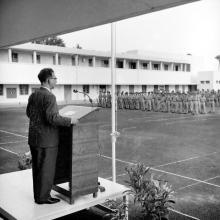 Prof. B. Sengupto addresses the NCC contingents on Independence Day, 1967