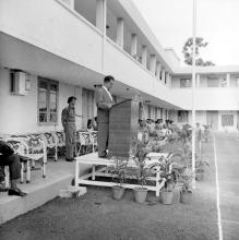 Prof. B. Sengupto addresses the NCC contingents on Independence Day, 1967
