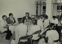 Prof. B. Sengupto at a meeting with administrators and staff