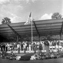 The chief guest hoists the flag at the Eighth Inter-IIT Sports Meet, 1970