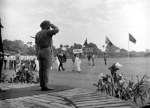 Major General Prakash Singh Grewal takes the salute during the march past of the contingents, 1970