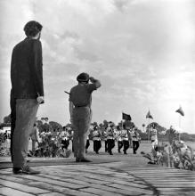 Major General Prakash Singh Grewal takes the salute during the march past of the contingents, 1970