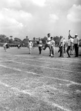 An athlete dashes down the track during the Eighth Inter-IIT Sports Meet in IIT Madras, 1970