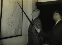 Prof. B. Sengupto shows the Institute map to His Excellency Baron Dietrich von Mirbach, 1967
