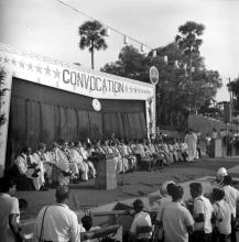 The chief guest, Prof. M. G. K. Menon, approaches the dais to deliver the convocation address, 1971