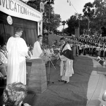A Ph.D. scholar receives his degree from Prof. A. Ramachandran, 1971