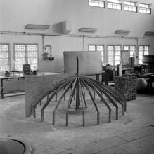 A wooden frame that was fabricated to make a mould for an FRP microwave antenna of diameter 1.2 meters (probably) made at the FRP Centre
