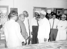 The distinguished guests visit the library at the Central School building in IIT Madras, 1965