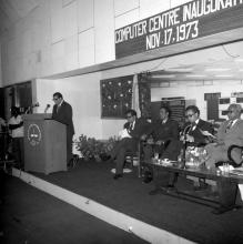 Prof. K. A. V. Pandalai welcomes the gathering during the Computer Centre inauguration, 1973 